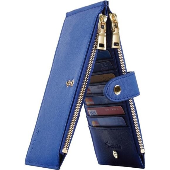 Women's Wallet RFID Blocking Bi fold Multi Card Wallet Zipper Pocket BLUE NEW - Picture 2 of 4